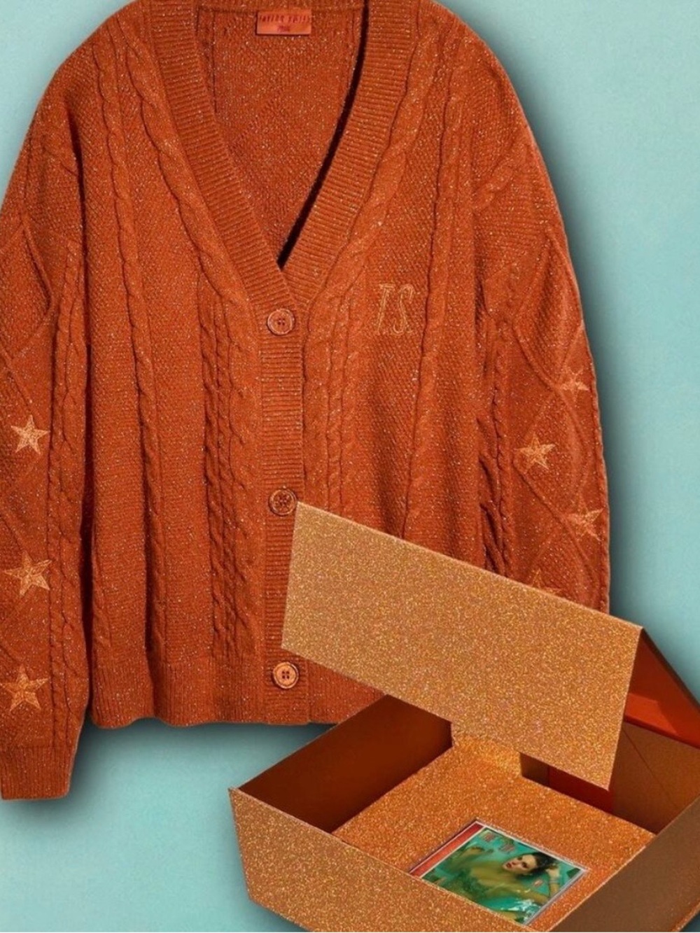 Exclusive sold out Taylor Swift Orange Sparkle Cable-Knit Star Sleeve Cardigan